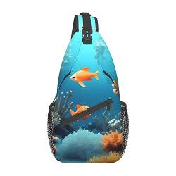 Runde Aquarellmalerei gemustert Unisex Seesack Crossbody Tasche für Reisen, Wandern, Klettern, Laufen, Radfahren., Korallenfische unter Wasser, Einheitsgröße von FInpan