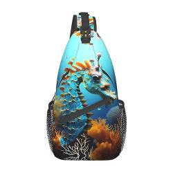 Sharks Under The Seapatterned Unisex Duffel Bag Crossbody Bag für Reisen Wandern Klettern Laufen Radfahren, Blaues Seepferdchen, Einheitsgröße von FInpan