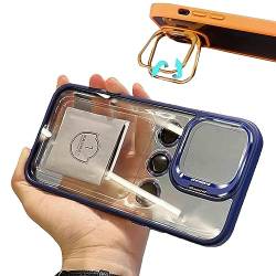 Crazyscase eigenständige Ständer-Silikonhülle, unsichtbare Linsenhalterung, transparente Handyhülle, drei Linsenschutz für iPhone 12, 13, 14 Pro Max (11,Blau) von FIxcor