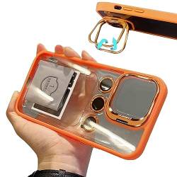 Crazyscase eigenständige Ständer-Silikonhülle, unsichtbare Linsenhalterung, transparente Handyhülle, drei Linsenschutz für iPhone 12, 13, 14 Pro Max (12,Orange) von FIxcor