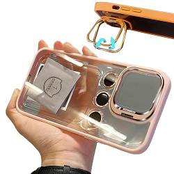 Crazyscase eigenständige Ständer-Silikonhülle, unsichtbare Linsenhalterung, transparente Handyhülle, drei Linsenschutz für iPhone 12, 13, 14 Pro Max (12,Rosa) von FIxcor