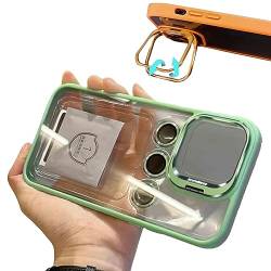 Crazyscase eigenständige Ständer-Silikonhülle, unsichtbare Linsenhalterung, transparente Handyhülle, drei Linsenschutz für iPhone 12, 13, 14 Pro Max (12,hellgrün) von FIxcor