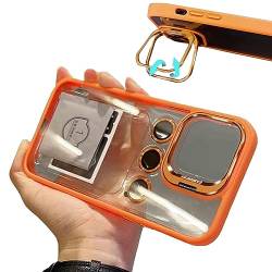 Crazyscase eigenständige Ständer-Silikonhülle, unsichtbare Linsenhalterung, transparente Handyhülle, drei Linsenschutz für iPhone 12, 13, 14 Pro Max (13,Orange) von FIxcor