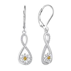 FJ Damen Hängende Gänseblümchen Ohrringe 925 Sterling Silber Unendlichkeit Infinity Ohrringe mit Zirkonia Schmuck Geschenke für Frauen Mädchen von FJ