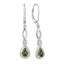 FJ Damen Ohrringe August Geburtsstein Peridot Ohrringe 925 Sterling Silber Hängend Ohrringe Unendlichkeit Infinity Schmuck Geschenke für Damen Frauen Mutter Freundin Mama von FJ