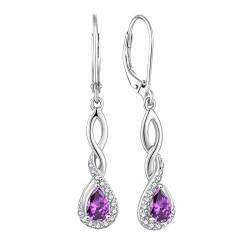 FJ Damen Ohrringe Februar Geburtsstein Amethyst Ohrringe 925 Sterling Silber Hängend Ohrringe Unendlichkeit Infinity Schmuck Geschenke für Damen Frauen Mutter Freundin Mama von FJ