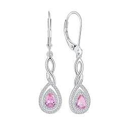 FJ Damen Ohrringe Oktober Geburtsstein Rosa Turmalin Ohrringe 925 Sterling Silber Tropfen Hängend Ohrringe Unendlichkeit Infinity Schmuck Geschenke für Damen Frauen Mutter Freundin Mama von FJ