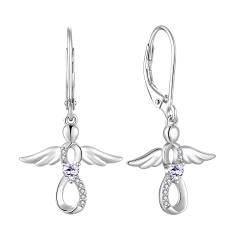 FJ Damen Ohrringe Schutzengel 925 Sterling Silber Hängende Infinity Unendlichkeit Ohrringe Alexandrit Juni Geburtsstein Ohrringe Schmuck Geschenke für Frauen Mädchen von FJ