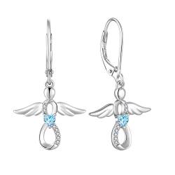 FJ Damen Ohrringe Schutzengel 925 Sterling Silber Hängende Infinity Unendlichkeit Ohrringe Aquamarin März Geburtsstein Ohrringe Schmuck Geschenke für Frauen Mädchen von FJ