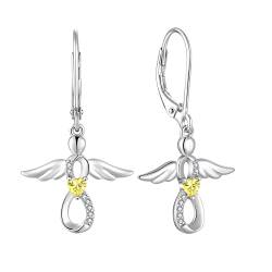 FJ Damen Ohrringe Schutzengel 925 Sterling Silber Hängende Infinity Unendlichkeit Ohrringe Citrin November Geburtsstein Ohrringe Schmuck Geschenke für Frauen Mädchen von FJ