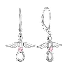 FJ Damen Ohrringe Schutzengel 925 Sterling Silber Hängende Infinity Unendlichkeit Ohrringe Rosa Turmalin Oktober Geburtsstein Ohrringe Schmuck Geschenke für Frauen Mädchen von FJ