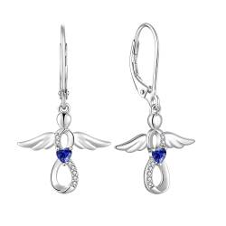 FJ Damen Ohrringe Schutzengel 925 Sterling Silber Hängende Infinity Unendlichkeit Ohrringe Saphir September Geburtsstein Ohrringe Schmuck Geschenke für Frauen Mädchen von FJ