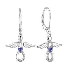 FJ Damen Ohrringe Schutzengel 925 Sterling Silber Hängende Infinity Unendlichkeit Ohrringe Tansanit Dezember Geburtsstein Ohrringe Schmuck Geschenke für Frauen Mädchen von FJ