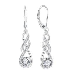 FJ Damen Ohrringe Unendlichkeit Infinity 925 Sterling Silber Hängend Ohrringe April Geburtsstein Schmuck Geschenke für Damen Frauen Mutter Freundin Mama von FJ