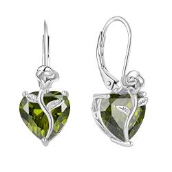 FJ Herz Ohrringe Damen Peridot August Geburtsstein Ohrringe 925 Sterling Silber Hängend Ohrringe Rose Blume Schmuck Geschenke für Damen Frauen Mutter Freundin Mama von FJ