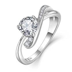 FJ Ring Damen Verlobungsring 925 Sterling Silber Ehering Antragsring Promise Ring mit Zirkonia Schmuck Geschenke für Frauen (Größe 50) von FJ