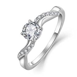 FJ Ring Damen Verlobungsring 925 Sterling Silber Ehering Antragsring Promise Ring mit Zirkonia Schmuck Geschenke für Frauen (Größe 58) von FJ