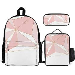 3-teiliges Set für Unisex, kompatibel mit Roségold, geometrisch, modern, luxuriös, Pat Rucksack (Bookbag + Federmäppchen + Lunchtasche Kombination) von FJAUOQ