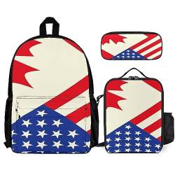 3-teiliges Set für Unisex kompatibel mit amerikanischer kanadischer Flagge Rucksack (Bookbag Tasche + Federmäppchen + Lunchtasche Kombination) von FJAUOQ