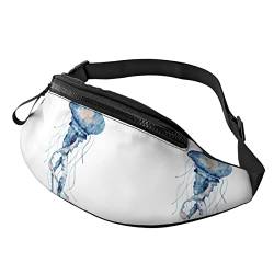 Blaue Aquarell-Ozean-Quallen-Hüfttasche, Taschen für Herren und Damen, Verstellbarer Gürtel, Sporttasche für Outdoor-Sport, Reisen und Radfahren, Radfahren, Taschen-Schulterrucksack von FJAUOQ