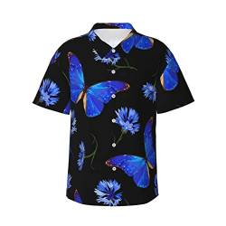 Blaue Schmetterling Blume Herren Kurzarm Hemd Button Down Hawaiihemd Casual Strand Hemd Tops, Siehe Abbildung, XL von FJAUOQ