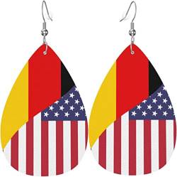 Damen-Ohrringe aus Leder, modisch, baumelnde Ohrringe, Tropfen-Ohrringe mit deutscher USA-Freundschaftsflagge von FJAUOQ