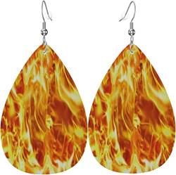 Damen-Ohrringe aus Leder, modisch, baumelnde Ohrringe – Feuerflammen-Textur, orangefarbene Tropfen-Ohrringe von FJAUOQ