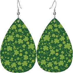 Damen-Ohrringe aus Leder, modisch, baumelnde Ohrringe – St. Patrick's Shamrock Tropfenohrringe von FJAUOQ