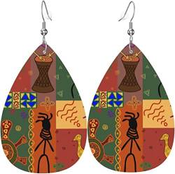 Damen-Ohrringe aus Leder, modisch, baumelnde Ohrringe – afrikanischer Stil, Tanzdarstellung, Tropfenohrringe von FJAUOQ