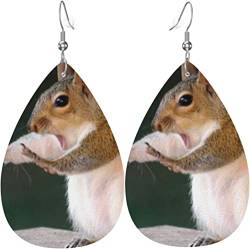 Damen-Ohrringe aus Leder, modisch, baumelnde Ohrringe – niedliche Eichhörnchen-Tropfenohrringe von FJAUOQ