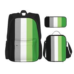 FJAUOQ Aromantic Pride LGBTQ Rucksack-Set, 3-teilig, Rucksack-Set mit Lunch-Tasche, Federmäppchen, großes Fassungsvermögen, Bp566, Einheitsgröße, Rucksack Rucksäcke von FJAUOQ