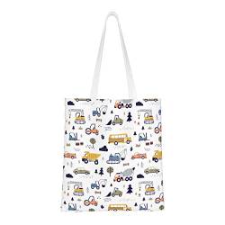 FJAUOQ Cartoon Cars Truck Canvas Tote Bags for Women, Reusable Grocery Bags, Travel Tote Bags for Work Travel Shopping, Auto, Einheitsgröße, Canvas & Beach Tote Bag von FJAUOQ