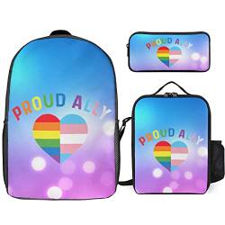 FJAUOQ Free Dad Hugs LGBTQ Pride Monats-Rucksack-Set, 3-teilig, Rucksack-Set mit Lunch-Tasche, Federmäppchen, großes Fassungsvermögen, Stolz Monat Lgbtq Homosexuell Stolz Verbündeten-1, Einheitsgröße, von FJAUOQ