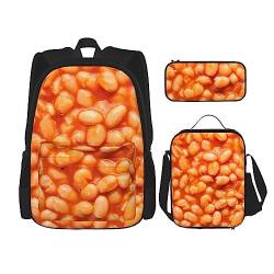 FJAUOQ Funny Beans Rucksack-Set, 3-teilig, Rucksack-Set mit Lunch-Tasche, Federmäppchen, großes Fassungsvermögen, Bp309, Einheitsgröße, Rucksack Rucksäcke von FJAUOQ