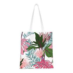 FJAUOQ Groovy Daisy Flowers Canvas Tote Bags for Women, Reusable Grocery Bags, Travel Tote Bags for Work Travel Shopping, Grüne tropische Blätter, Einheitsgröße, Canvas & Beach Tote Bag von FJAUOQ