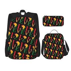 FJAUOQ Happy Juneteenth Day Freedom 1865 Rucksack-Set, 3-teilig, Rucksack-Set mit Lunch-Tasche, Federmäppchen, große Kapazität, Bp540, Einheitsgröße, Rucksack Rucksäcke von FJAUOQ