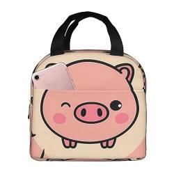 FJAUOQ Isolierte Lunchtasche mit niedlichem Schweinchen-Motiv, gefrierbar, wasserdicht, Bento-Lunchbox, für Damen und Herren, Lunch-Tasche für Picknick, Büro, Strand von FJAUOQ