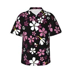 FJAUOQ Japanisches rosa Kirschblüten-Herren-Hawaii-Hemd mit Knopfleiste und kurzen Ärmeln, modisch, Sommer, Strandhemd, Siehe Abbildung, XXL von FJAUOQ