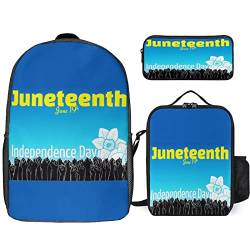 FJAUOQ Juneteenth Since 1865 Celebrate Freedom Afican Rucksack-Set, 3-teilig, Rucksack-Set mit Lunch-Tasche, Federmäppchen, große Kapazität, Juneteenth Seit 1865 Feiern Freiheit Afica-2, von FJAUOQ