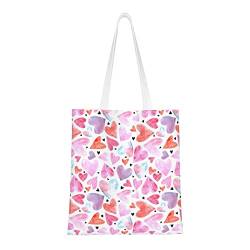 FJAUOQ Mops Canvas Tote Bags for Women, Reusable Grocery Bags, Travel Tote Bags for Work Travel Shopping, Pink Love Heart, Einheitsgröße, Canvas & Beach Tote Bag von FJAUOQ