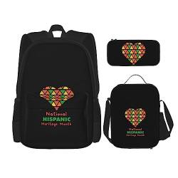 FJAUOQ National Hispanic Heritage Monats-Rucksack-Set, 3-teilig, Rucksack-Set mit Lunch-Tasche, Federmäppchen, große Kapazität, Bp270, Einheitsgröße, Rucksack Rucksäcke von FJAUOQ