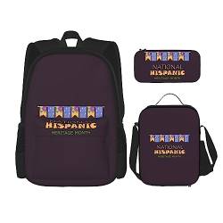 FJAUOQ National Hispanic Heritage Monats-Rucksack-Set, 3-teilig, Rucksack-Set mit Lunch-Tasche, Federmäppchen, große Kapazität, Bp275, Einheitsgröße, Rucksack Rucksäcke von FJAUOQ