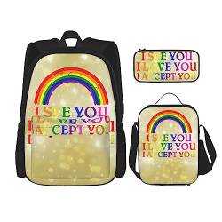 FJAUOQ Pride Month LGBTQ Gay Pride Ally Rucksack-Set, 3-teilig, Rucksack-Set mit Lunch-Tasche, Federmäppchen, großes Fassungsvermögen, Bp897, Einheitsgröße, Rucksack Rucksäcke von FJAUOQ