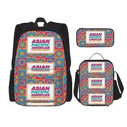 FJAUOQ Rucksack-Set, Motiv: asiatische amerikanische und pazifische Inselbewohner, 3-teilig, Rucksack-Set mit Lunch-Tasche, Federmäppchen, großes Fassungsvermögen, Bp73, Einheitsgröße, Rucksack von FJAUOQ