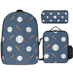 FJAUOQ Rucksack-Set mit Baseball-Muster, 3-teilig, Rucksack-Set mit Lunch-Tasche, Federmäppchen, große Kapazität, Baseball-Muster, Einheitsgröße, Rucksack Rucksäcke von FJAUOQ
