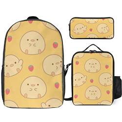 FJAUOQ Süßes Huhn-Rucksack-Set, 3-teilig, Rucksack-Set mit Lunch-Tasche, Federmäppchen, große Kapazität, Cute Chicken-2 (Niedliches Hu, Einheitsgröße, Rucksack Rucksäcke von FJAUOQ