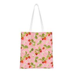 FJAUOQ Summer Duck Canvas Tote Bags for Women, Reusable Grocery Bags, Travel Tote Bags for Work Travel Shopping, Erdbeerblüten Wildbeeren Blätter, Einheitsgröße, Canvas & Beach Tote Bag von FJAUOQ