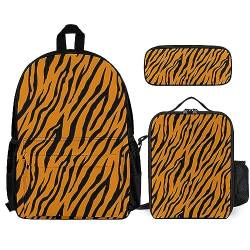 FJAUOQ Unisex Rucksack Set 3-teilig Büchertasche + Federmäppchen + Lunchtasche Kombination (Kompatibel mit Tiger Stripes Animal Print) von FJAUOQ