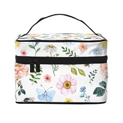 Frühlings-Blumen-Make-up-Tasche für Frauen,Reise-Kosmetiktasche mit großem Fassungsvermögen,tragbare Blumen-Kulturtasche,Make-up-Tasche für Mädchen,niedliches Schmuck-Make-up-Pinsel-Organizer-ETU von FJAUOQ