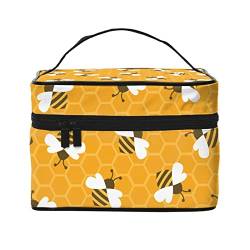 Gelbe Honigbienen-Make-up-Tasche für Frauen,Reise-Kosmetiktasche mit großem Fassungsvermögen,tragbare Bienen-Kulturtasche,Make-up-Tasche für Mädchen,niedliches Schmuck-Make-up-Pinsel-Organizer-Et von FJAUOQ